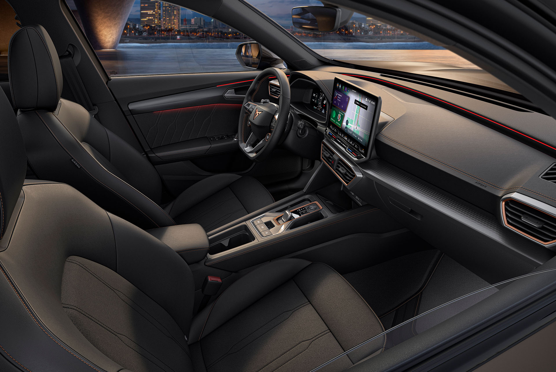 New CUPRA Formentor 2024 car sharp interior design featuring black seats, modern dashboard and infotainment screen.