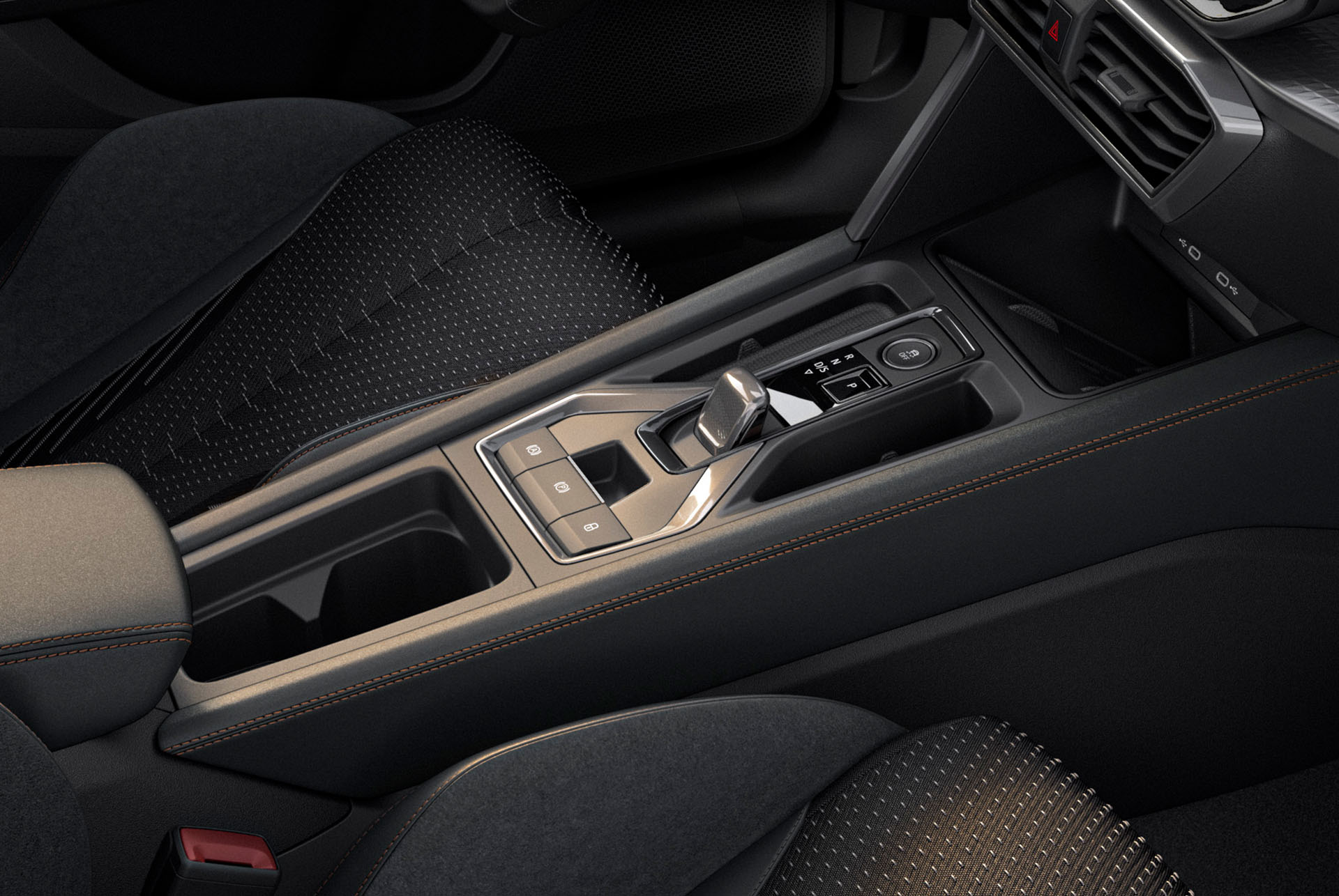Close up of new CUPRA Formentor 2024 interior central console in car, interior design.